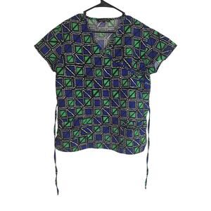 Cassandra O Medical Office Hospital Scrub Top S Womens Geometric Multicolor